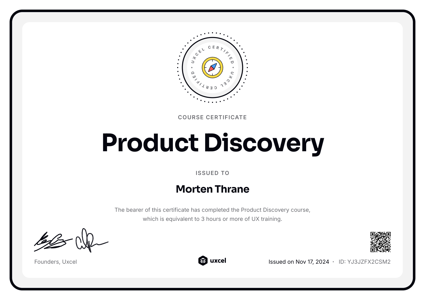 Morten Thrane's certificate